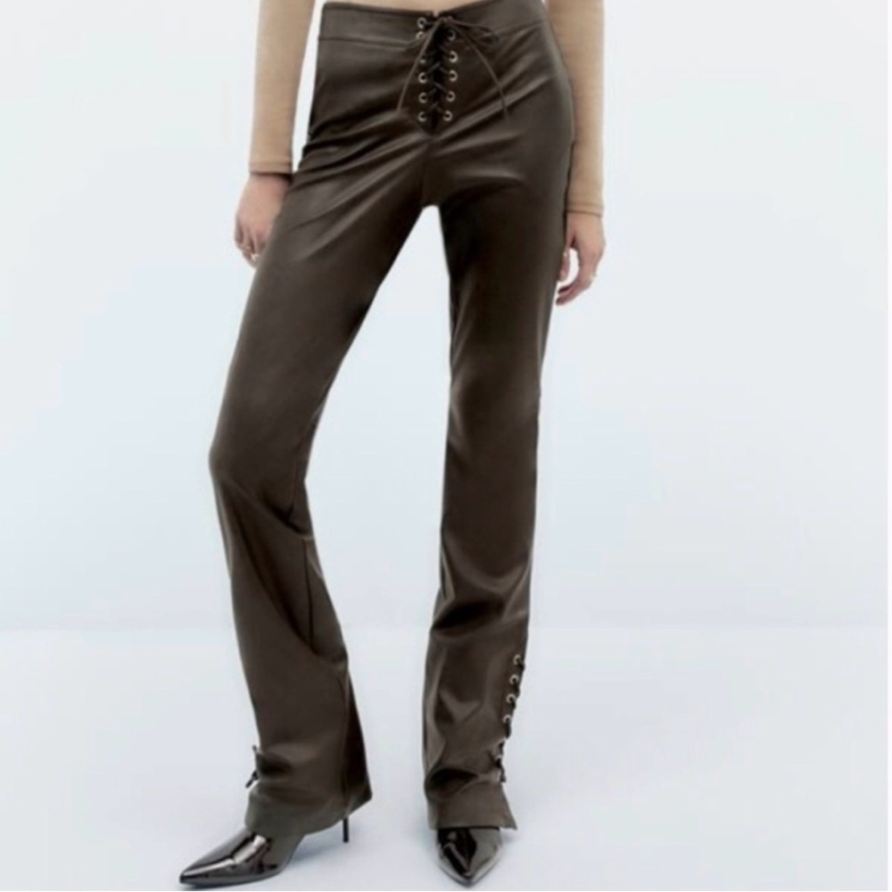 NWT Lace-Up Faux Leather Pants